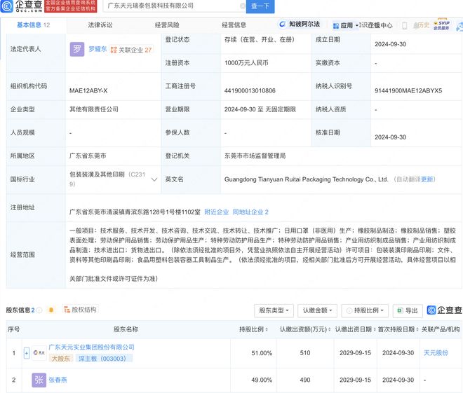 天元股份在粵成立包裝科技公司，深耕產業用紡織制成品制造新藍海